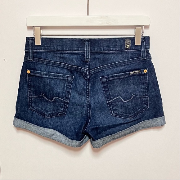 7 For All Mankind Roll Cuff Denim Jean Shorts Size 24 Dark Wash Coastal Cowgirl - Picture 3 of 9